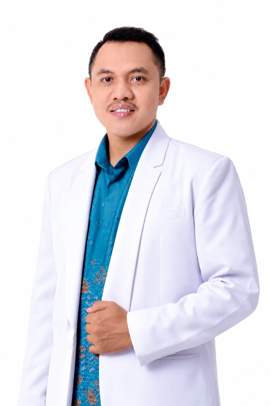 Foto apt. Yasa Karyada, S.Farm. mengenakan jas putih apoteker